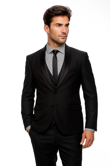 1 Button Slim Fitted Shawl Tuxedo Black