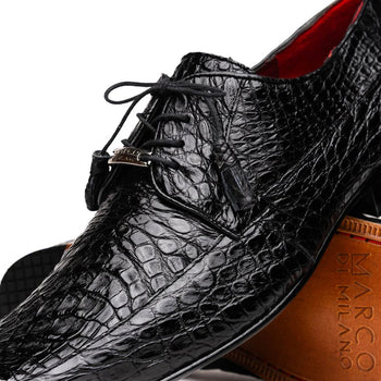 Marco Di Milano Leonardo Men's Shoes Black Genuine Caiman Crocodile Dress Derby Oxfords - Image 4