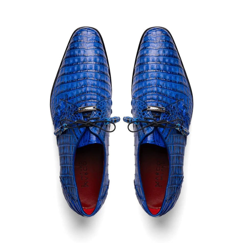 Marco Di Milano Lacio Men's Shoes Electric Blue Genuine Caiman Crocodile Dress Derby Oxfords - Image 3