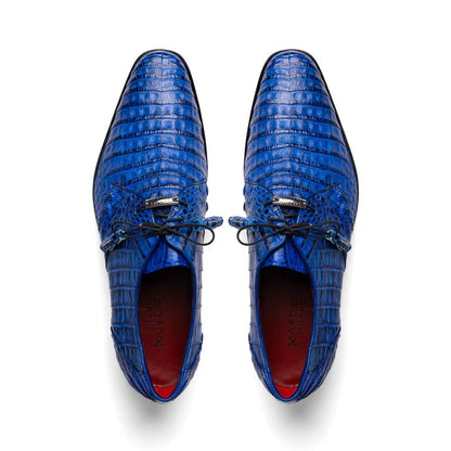 Marco Di Milano Lacio Men's Shoes Electric Blue Genuine Caiman Crocodile Dress Derby Oxfords - Image 3