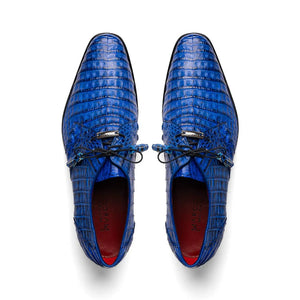 Marco Di Milano Lacio Men's Shoes Electric Blue Genuine Caiman Crocodile Dress Derby Oxfords
