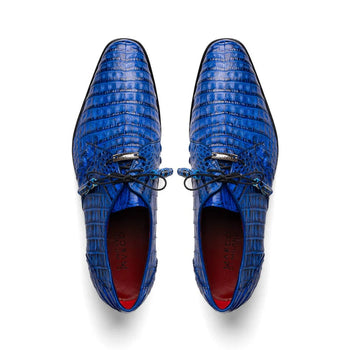 Marco Di Milano Lacio Men's Shoes Electric Blue Genuine Caiman Crocodile Dress Derby Oxfords - Image 3