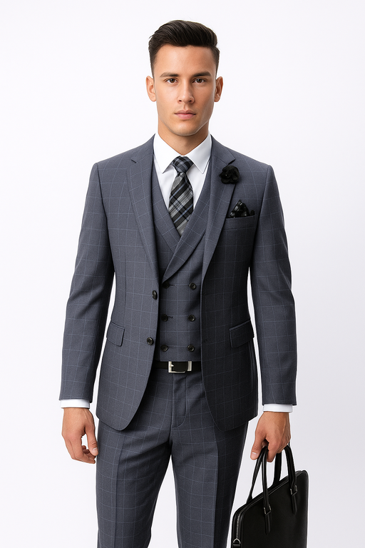CALABRIA GREY Statement Suits Clothing Confidence Plaid Suit