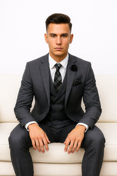 CALABRIA GREY Statement Suits Clothing Confidence Plaid Suit - Image 6
