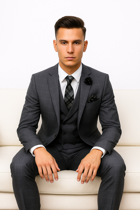 CALABRIA GREY Statement Suits Clothing Confidence Plaid Suit