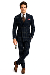 Mens Black and White Window Pane ~ Plaid Double Breasted Suits Suits