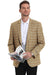 Saco vaquero - Western Sport Coat - Western Blazer- Men's Two Button Business Casual Double Windowpane Sport Coat In Camel & Teal
