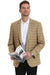 Saco vaquero - Western Sport Coat - Western Blazer- Men's Two Button Business Casual Double Windowpane Sport Coat In Camel & Teal
