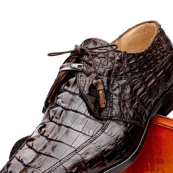 Marco Di Milano Cancun Men's Shoes Brown Exotic Hornback Crocodile Skin Derby Oxfords - Image 5