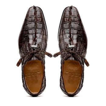 Marco Di Milano Cancun Men's Shoes Brown Exotic Hornback Crocodile Skin Derby Oxfords - Image 4