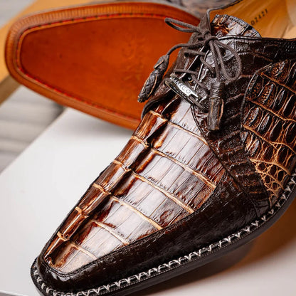 Marco Di Milano Caribe Men's Shoes Orix & Brown Exotic Hornback Crocodile Skin Derby Oxfords - Image 10