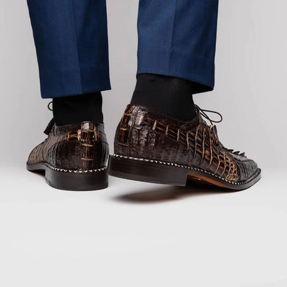 Marco Di Milano Caribe Men's Shoes Orix & Brown Exotic Hornback Crocodile Skin Derby Oxfords - Image 7
