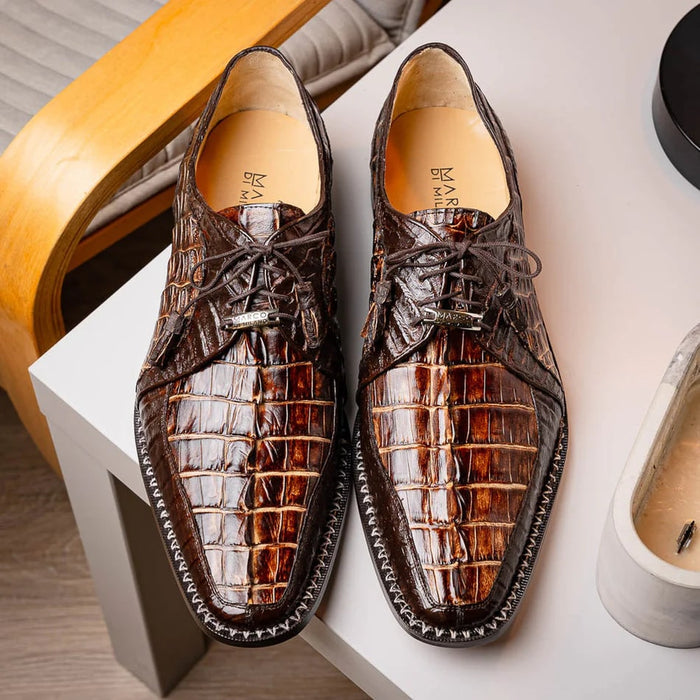 Marco Di Milano Caribe Men's Shoes Orix & Brown Exotic Hornback Crocodile Skin Derby Oxfords - Image 8