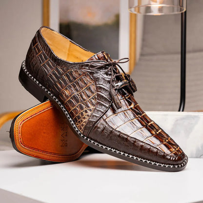 Marco Di Milano Caribe Men's Shoes Orix & Brown Exotic Hornback Crocodile Skin Derby Oxfords - Image 9
