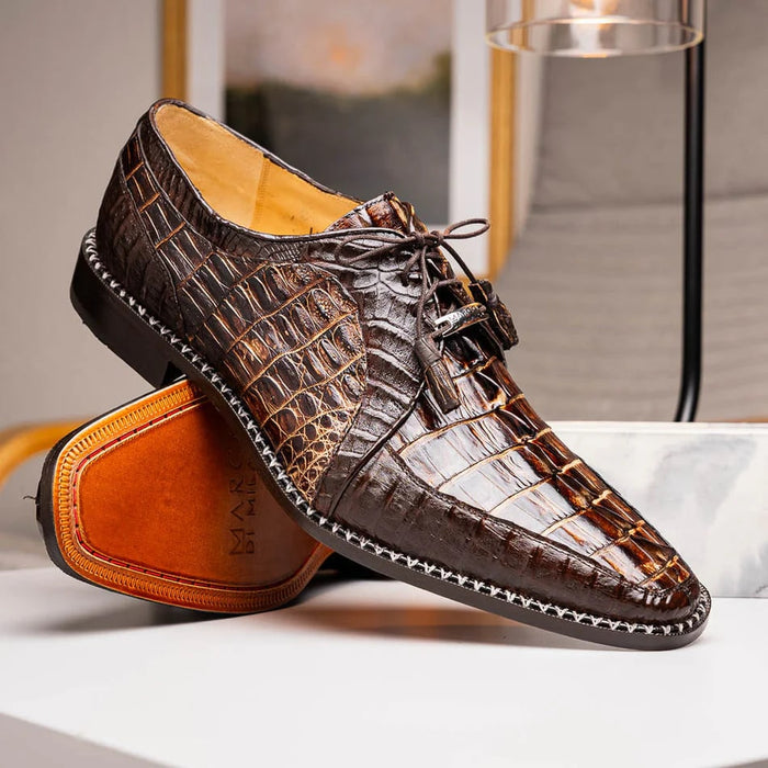 Marco Di Milano Caribe Men's Shoes Orix & Brown Exotic Hornback Crocodile Skin Derby Oxfords - Image 9