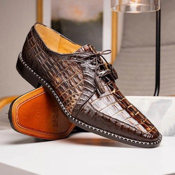 Marco Di Milano Caribe Men's Shoes Orix & Brown Exotic Hornback Crocodile Skin Derby Oxfords - Image 9