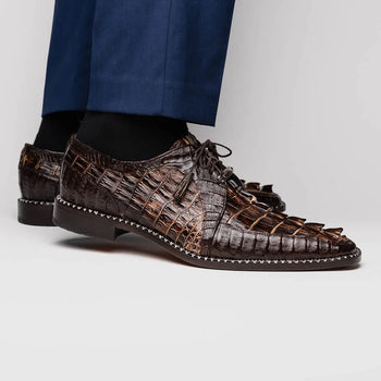 Marco Di Milano Caribe Men's Shoes Orix & Brown Exotic Hornback Crocodile Skin Derby Oxfords - Image 6