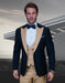 Statement Men's Black Vested with Champagne Peak Lapel 100% Wool Tuxedo