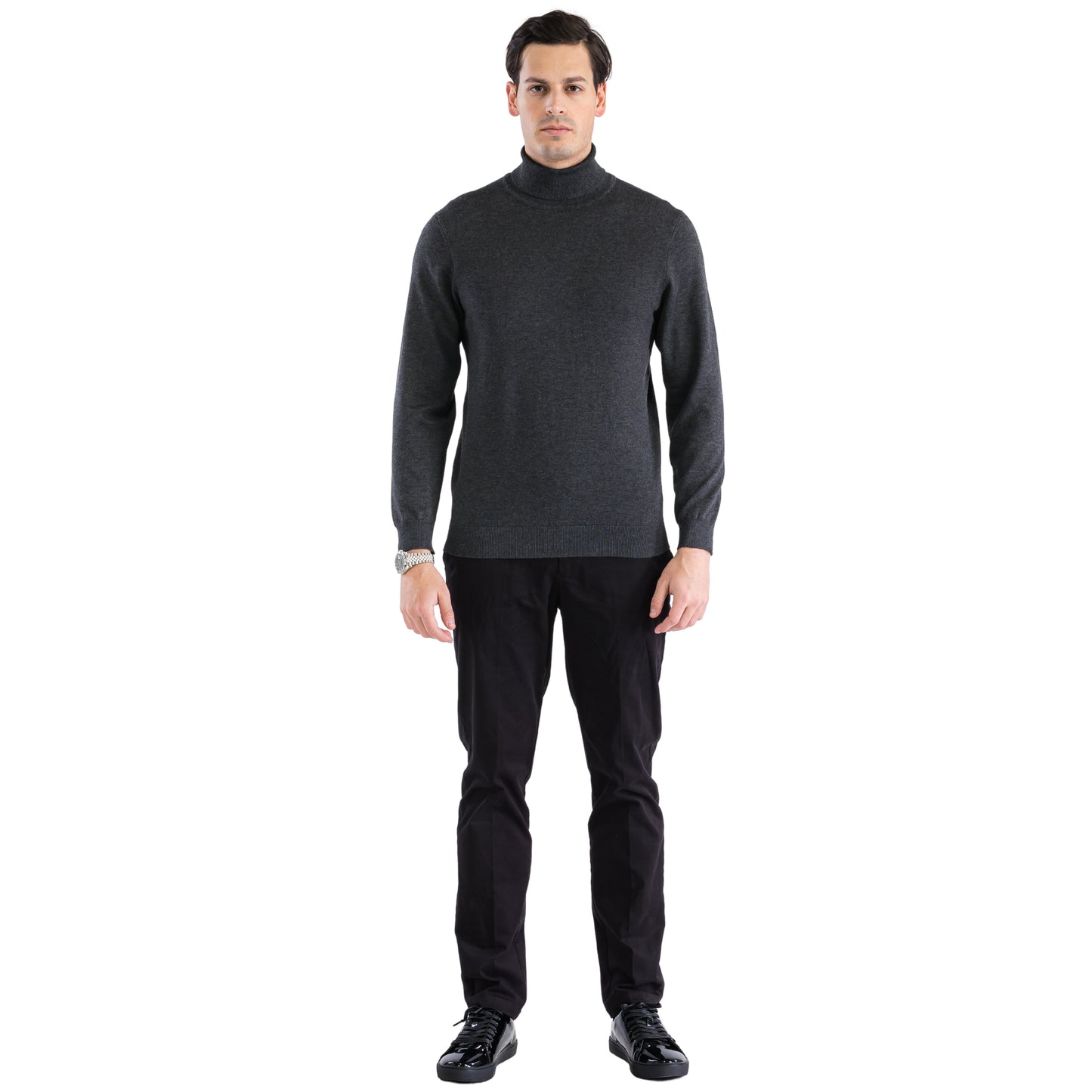 MENS CHARCOAL PULLOVER TURTLENECK SWEATER - Image 4