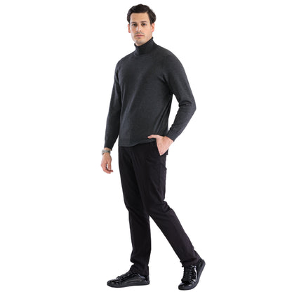 MENS CHARCOAL PULLOVER TURTLENECK SWEATER - Image 3