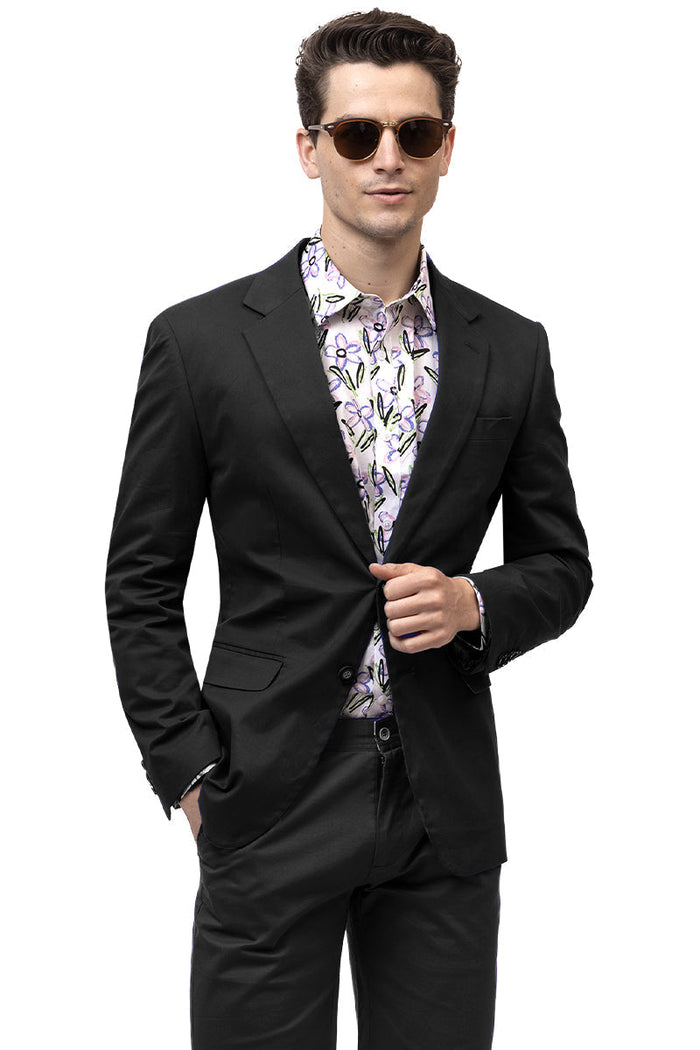 Mens Black Blazer - Men's Modern Fit Casual Summer Chino Blazer in Black - Image 2