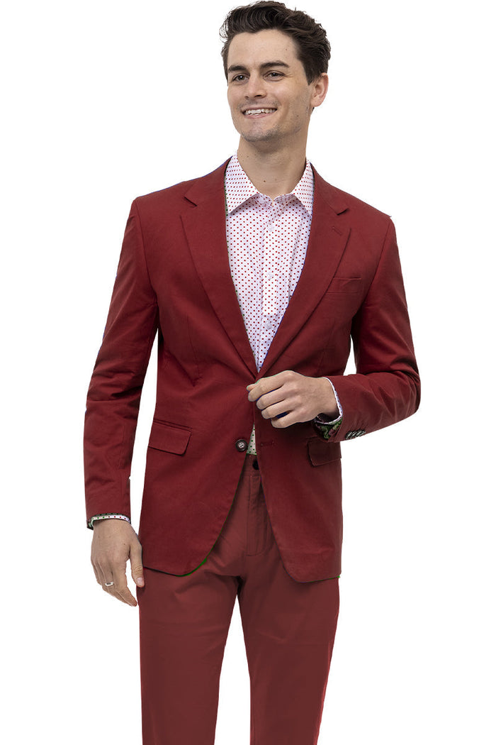 Men's Modern Fit Casual Summer Chino Blazer in Burgundy - Image 2