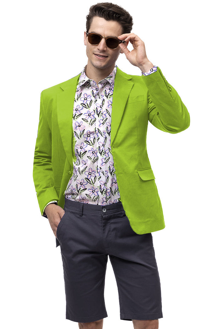 Men's Modern Fit Casual Summer Chino Blazer in Lime Green - Image 2