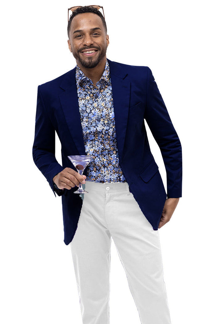 Men's Modern Fit Casual Summer Chino Blazer in Navy Blue - Image 2