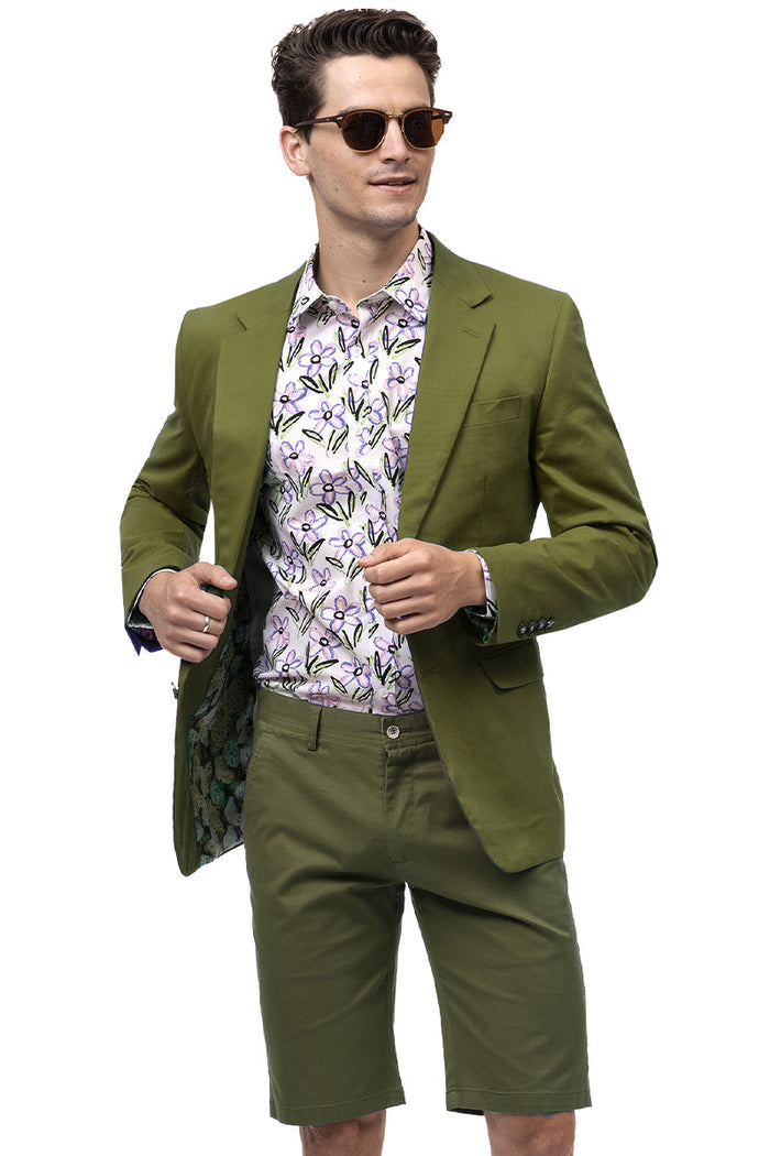 Men's Modern Fit Casual Summer Chino Blazer in Olive Green - Image 2