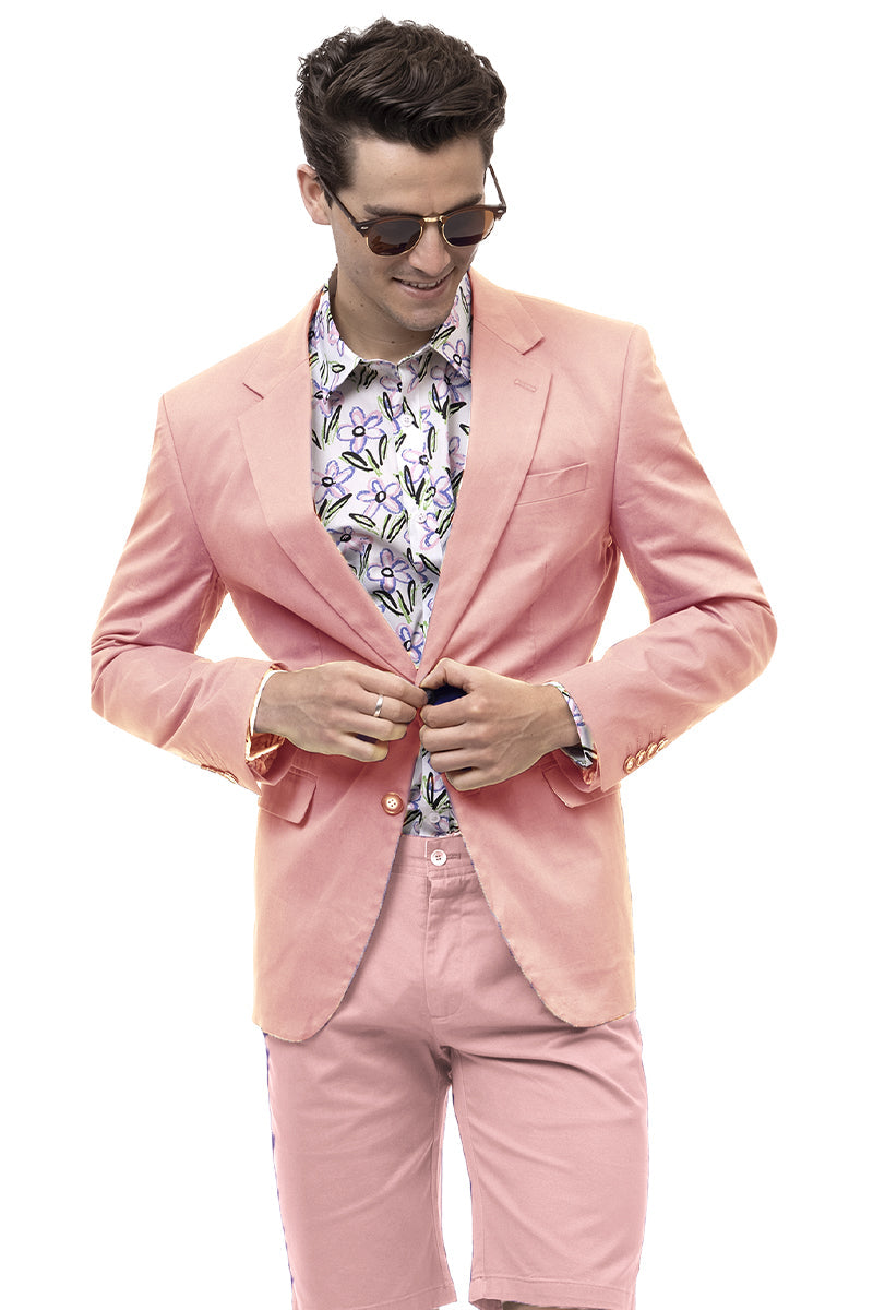 Men's Modern Fit Casual Summer Chino Blazer in Pink - Image 2