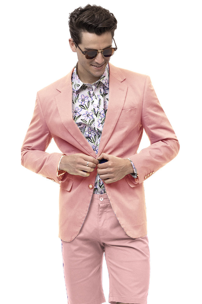 Men's Modern Fit Casual Summer Chino Blazer in Pink - Image 2