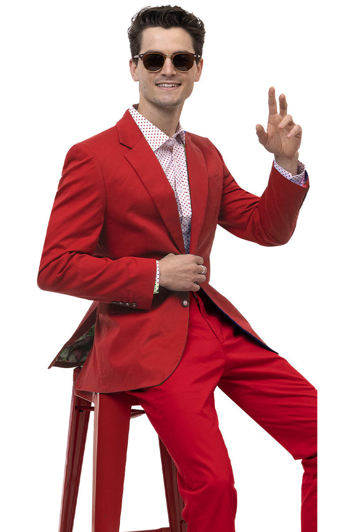Men's Modern Fit Casual Summer Chino Blazer in Red - Image 2