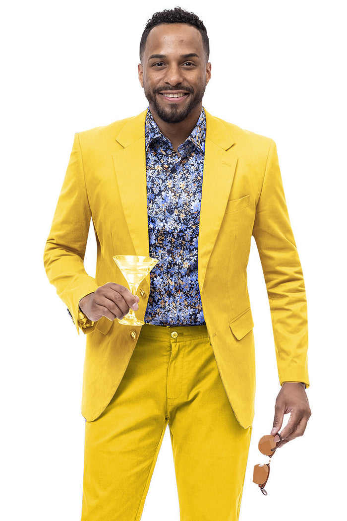 Men's Modern Fit Casual Summer Chino Blazer in Yellow - Image 2