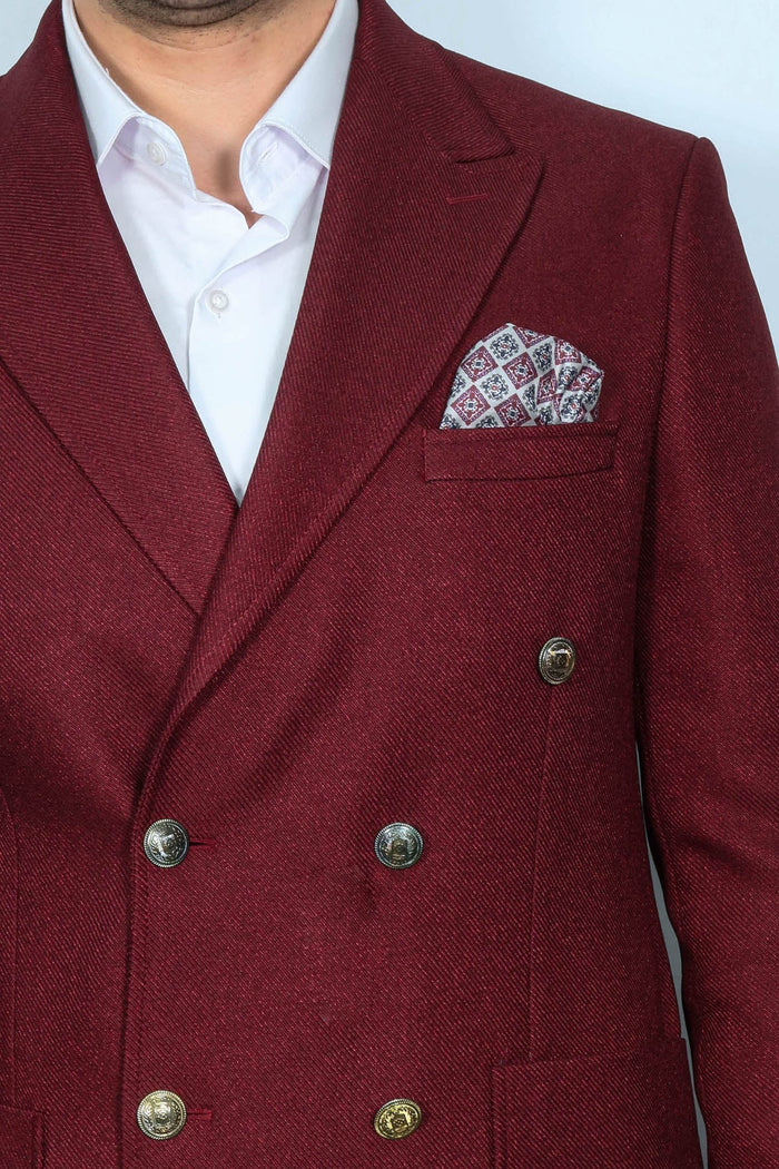 Mens Burgundy Slim Fit Blazer – Sharp Double Breasted Design - Image 4