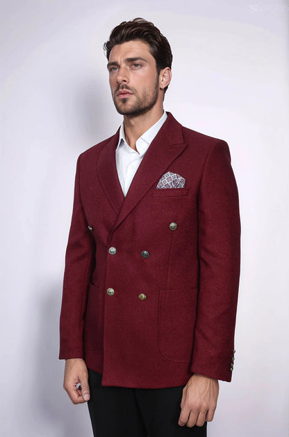 Mens Burgundy Slim Fit Blazer – Sharp Double Breasted Design - Image 2