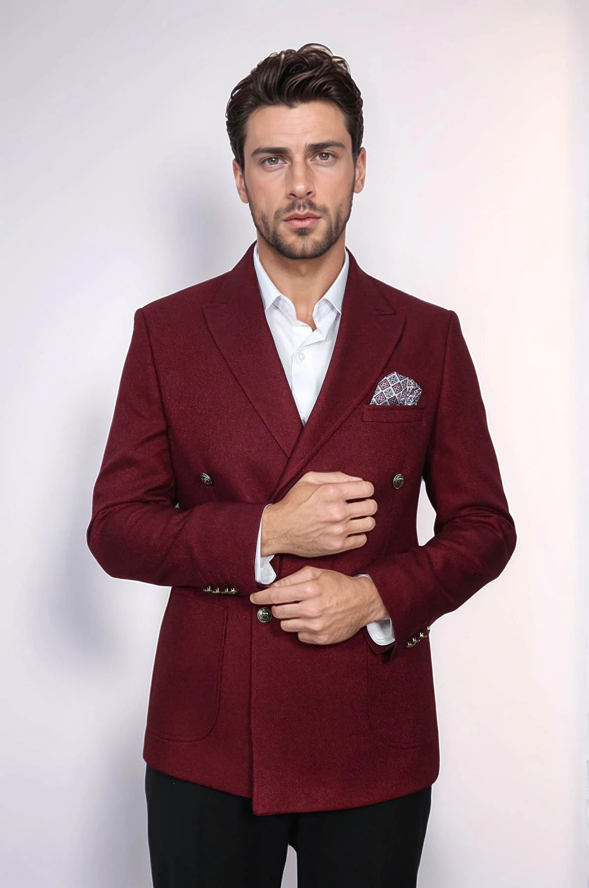 Mens Burgundy Slim Fit Blazer – Sharp Double Breasted Design - Image 5