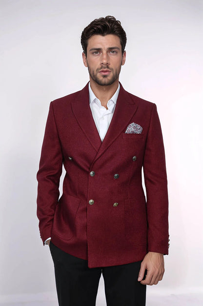 Mens Burgundy Slim Fit Blazer – Sharp Double Breasted Design - Image 3