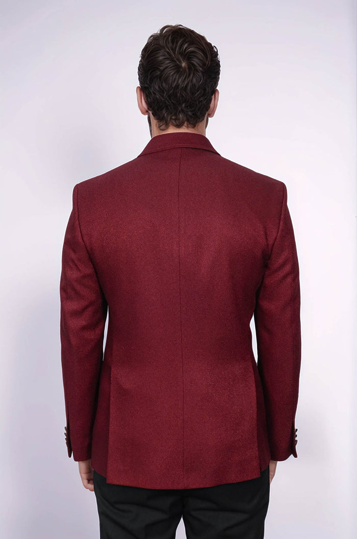 Mens Burgundy Slim Fit Blazer – Sharp Double Breasted Design - Image 8