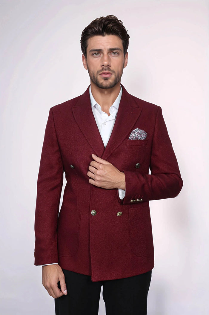 Mens Burgundy Slim Fit Blazer – Sharp Double Breasted Design - Image 7
