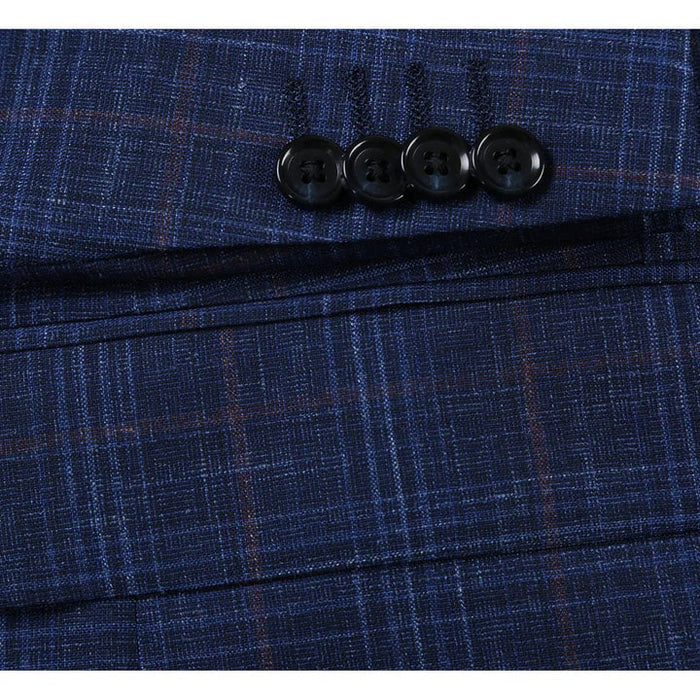 Saco vaquero - Western Sport Coat - Western Blazer   - Mens Classic Fit Two Button Wool & Linen Sport Coat Blazer In Blue Windowpane Plaid