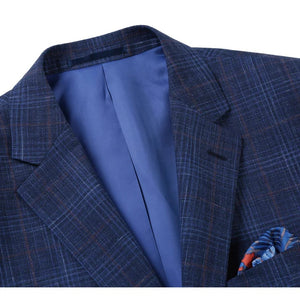 Saco vaquero - Western Sport Coat - Western Blazer   - Mens Classic Fit Two Button Wool & Linen Sport Coat Blazer In Blue Windowpane Plaid