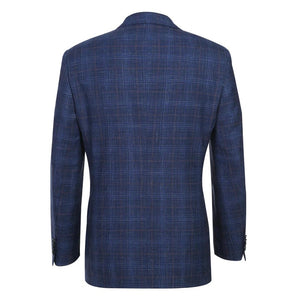 Saco vaquero - Western Sport Coat - Western Blazer   - Mens Classic Fit Two Button Wool & Linen Sport Coat Blazer In Blue Windowpane Plaid