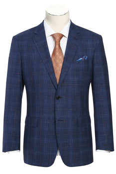 Saco vaquero - Western Sport Coat - Western Blazer   - Mens Classic Fit Two Button Wool & Linen Sport Coat Blazer In Blue Windowpane Plaid