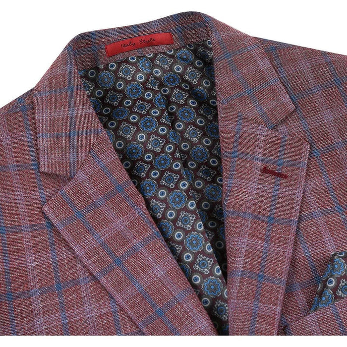 Saco vaquero - Western Sport Coat - Western Blazer- Mens Two Button Classic Fit Sport Coat Blazer In Burgundy Red Windowpane Plaid