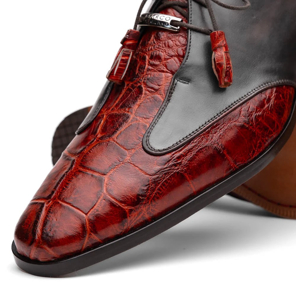 Marco Di Milano Anzio Exotic Alligator & Calfskin Leather Cognac Oxfords - Image 7