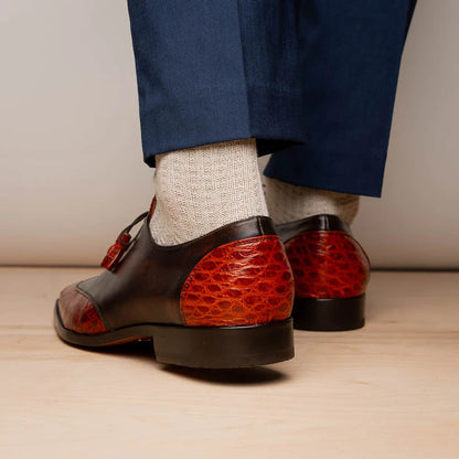 Marco Di Milano Anzio Exotic Alligator & Calfskin Leather Cognac Oxfords - Image 5