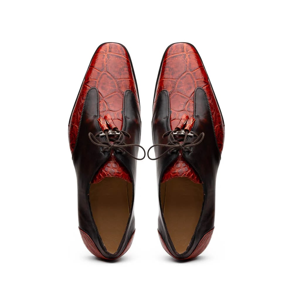 Marco Di Milano Anzio Exotic Alligator & Calfskin Leather Cognac Oxfords - Image 8