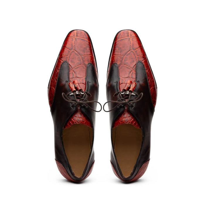 Marco Di Milano Anzio Exotic Alligator & Calfskin Leather Cognac Oxfords