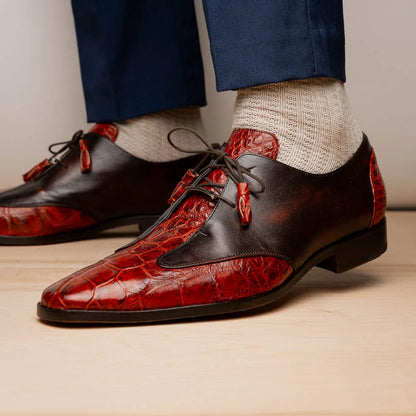 Marco Di Milano Anzio Exotic Alligator & Calfskin Leather Cognac Oxfords - Image 6