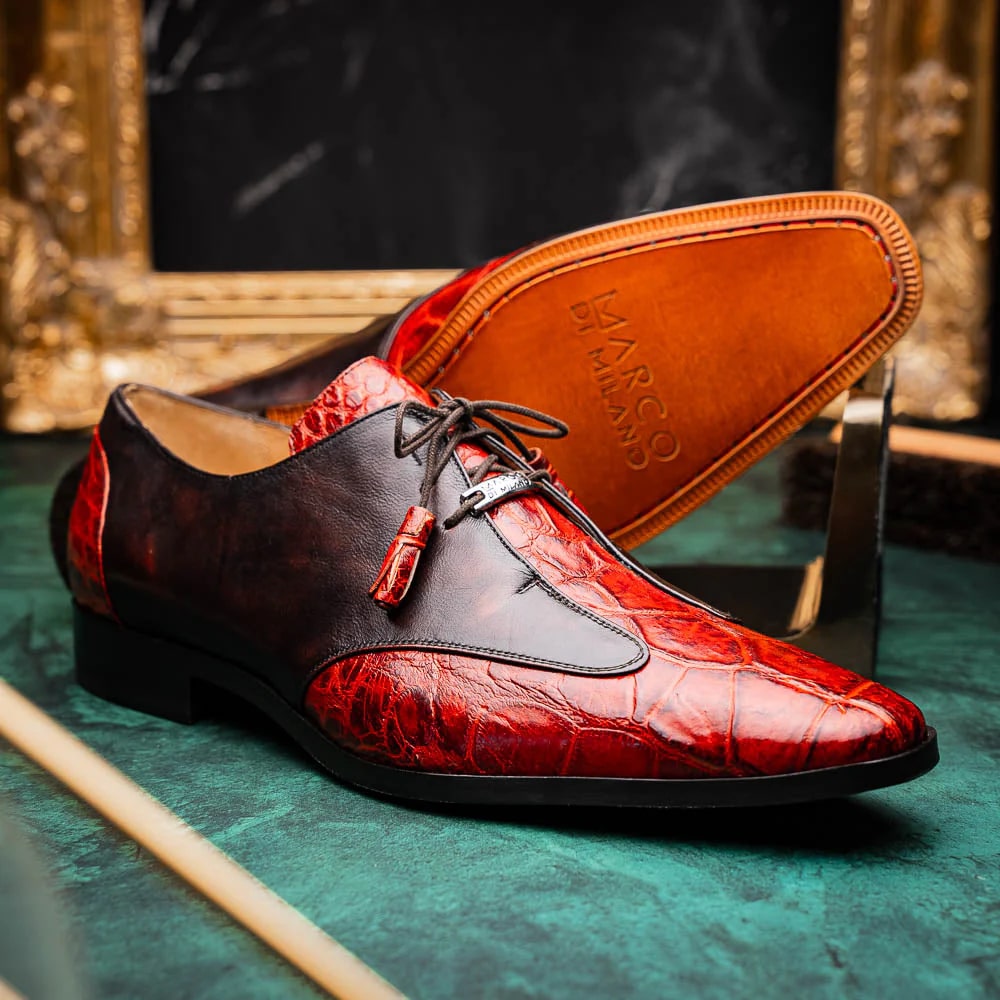 Marco Di Milano Anzio Exotic Alligator & Calfskin Leather Cognac Oxfords - Image 3